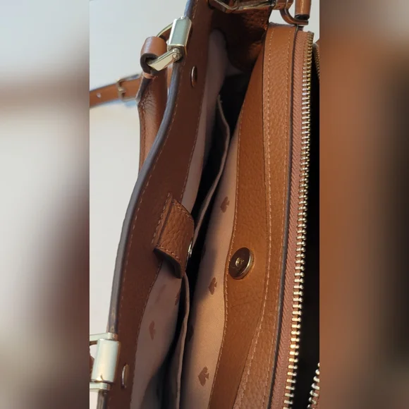 KATE SPADE Leila Brown Leather Satchel Triple Compartment 11" X 8" X 5" - Picture 3 of 15
